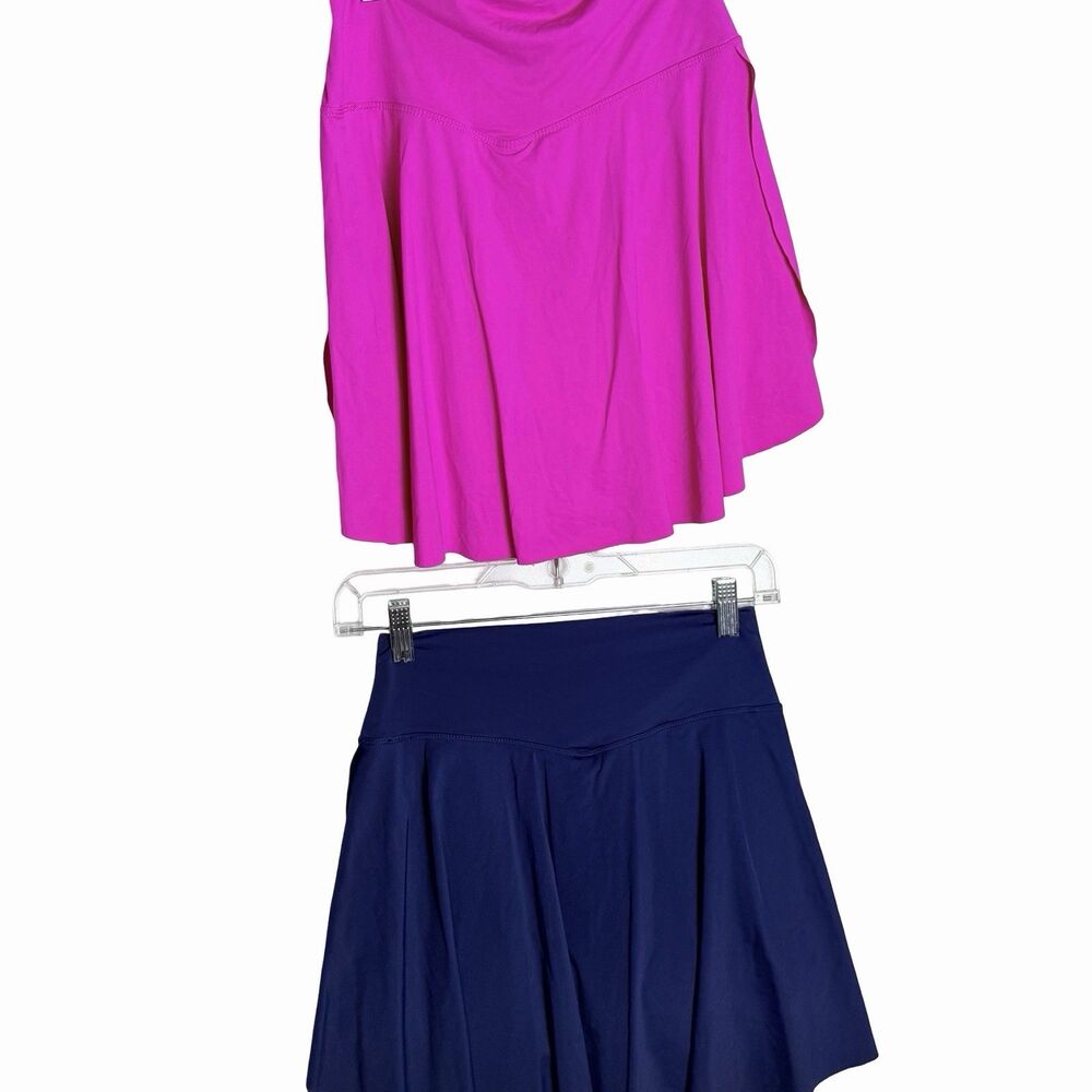 2 Piece Crossover Tennis Skirt With Built In Shorts Blue Pink Womens Small Skort